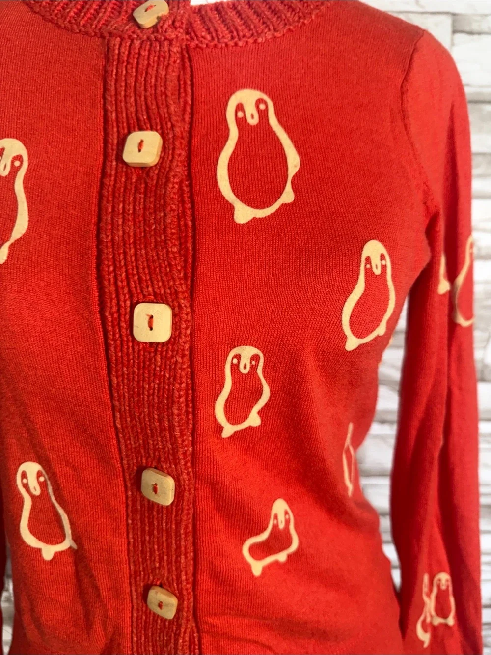Field Flower by Anthropologie XS cardigan featuring an all-over flocked penguin